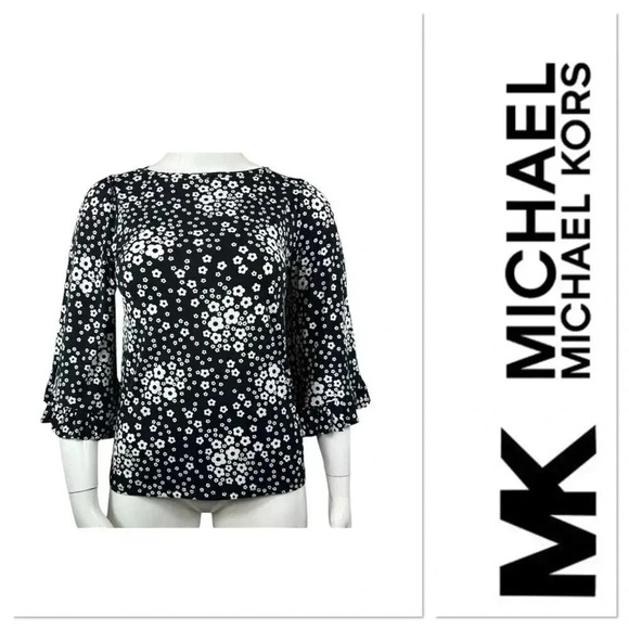 Michael Kors black top with white floral size medium - Picture 1 of 10